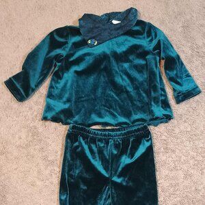 McKids/2 Piece Outfit/Unisex 18M Emerald Green Velour Vintage 80s 90s Throwback